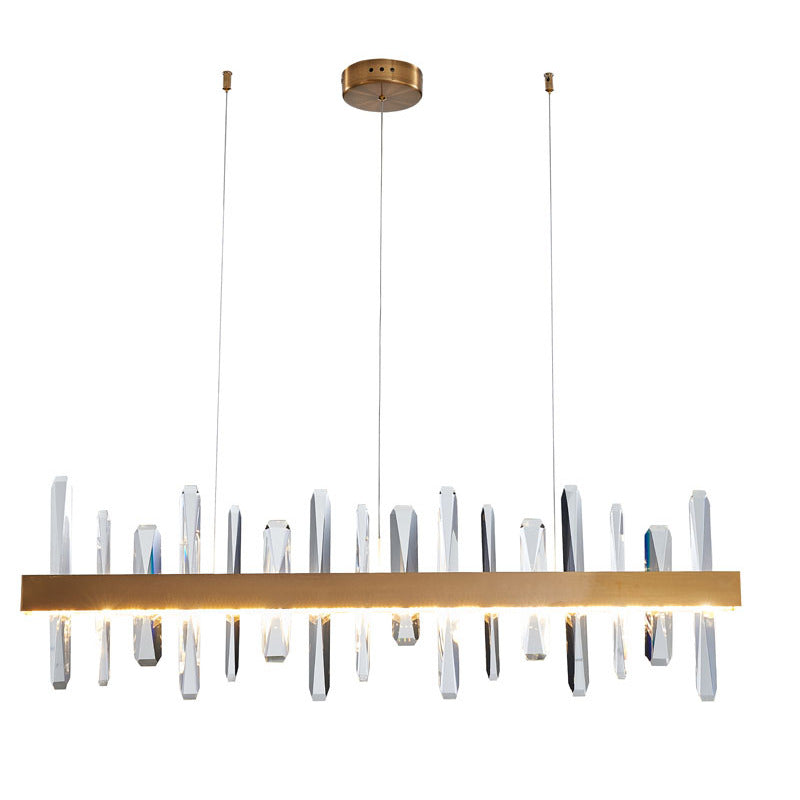 Linear Stainless Steel Framed LED Chandelier with Clear Crystals in Gold by Bethel