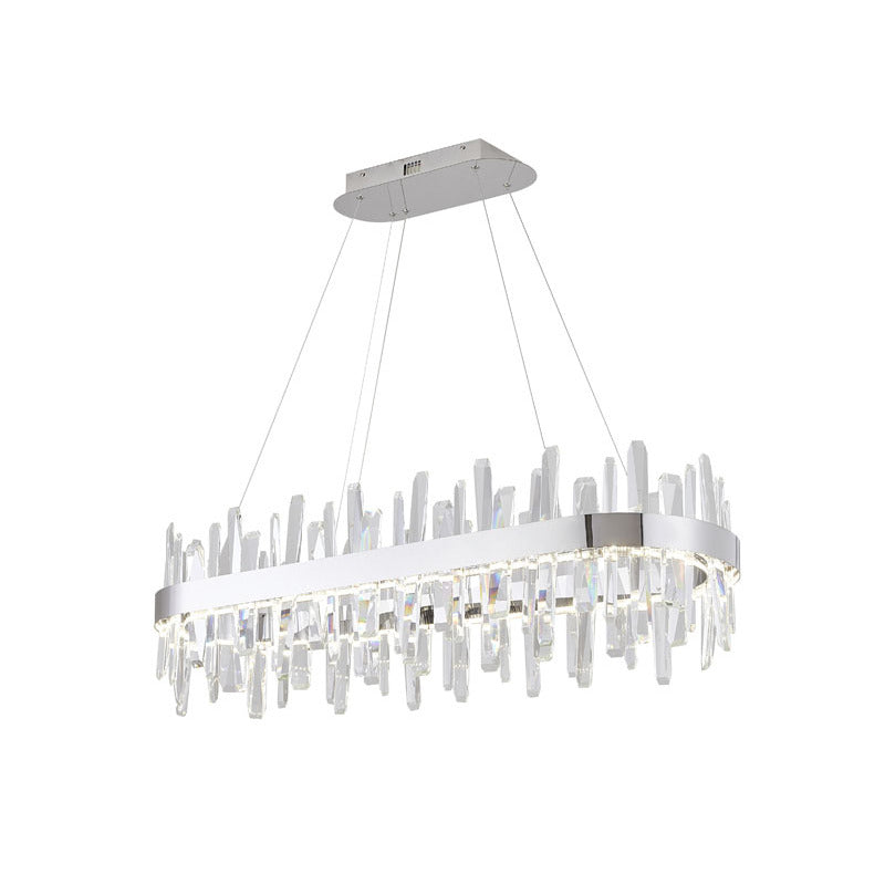 Oval Stainless Steel Frame Chandelier with Clear Crystals in Chrome by Bethel