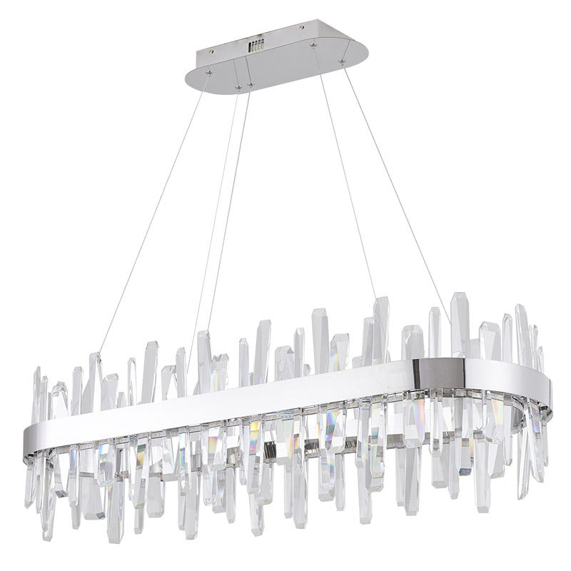 Oval Stainless Steel Frame Chandelier with Clear Crystals by Bethel - view 2