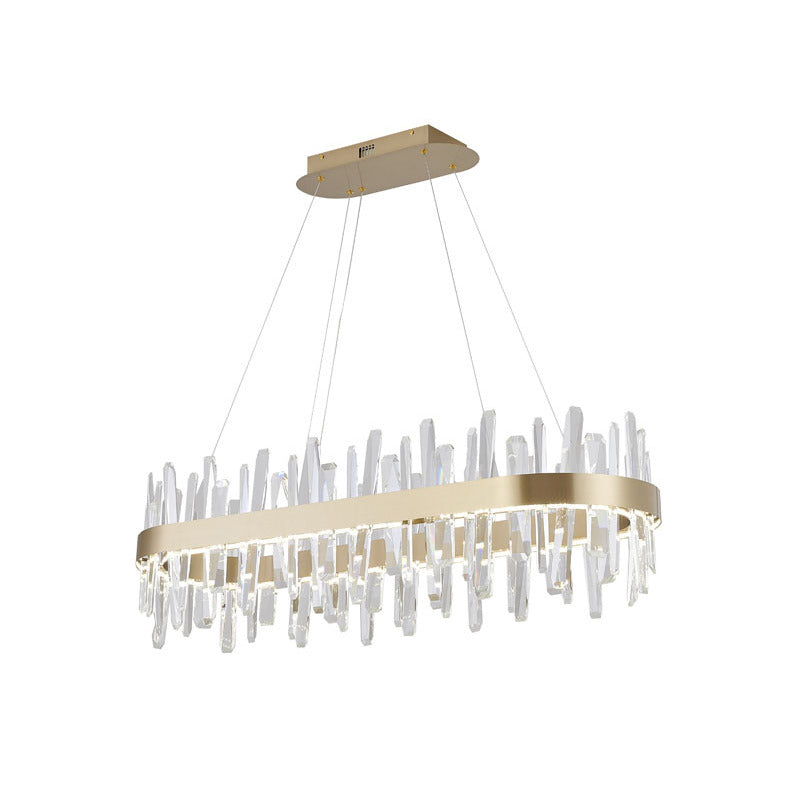 Oval Stainless Steel Frame Chandelier with Clear Crystals in Gold by Bethel