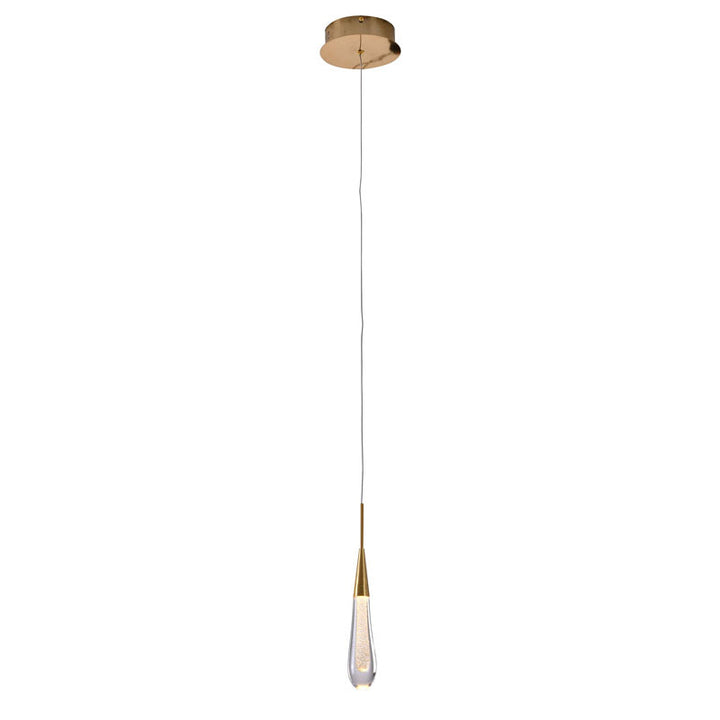 Gold Aluminium Frame Pendant Light with Gold Dusted Clear Glass Drop by Bethel