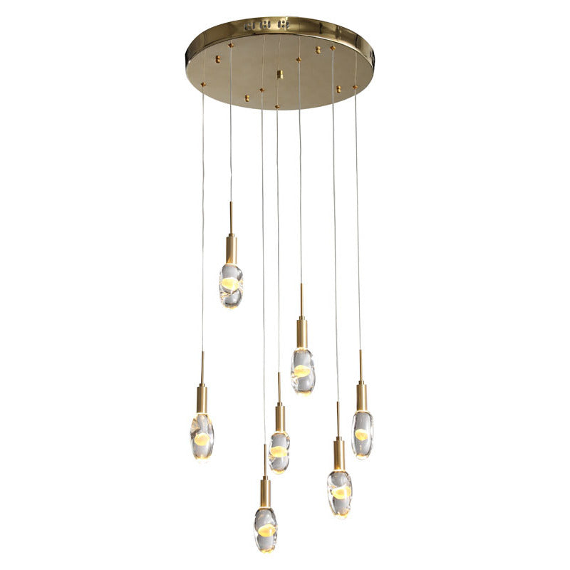 Gold Aluminium Framed Chandelier with Hanging Clear Glass Orb Pendants by Bethel