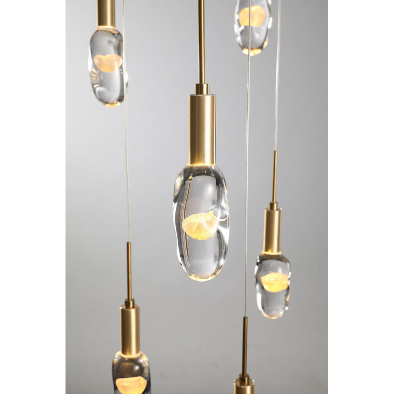 Gold Aluminium Framed Chandelier with Hanging Clear Glass Orb Pendants by Bethel - view 2