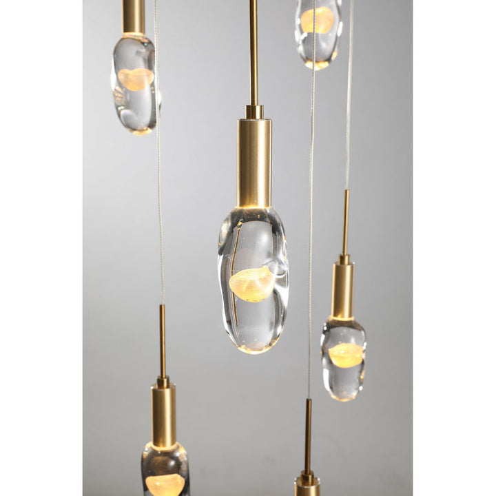 Gold Aluminium Framed Chandelier with Hanging Clear Glass Orb Pendants by Bethel - view 2