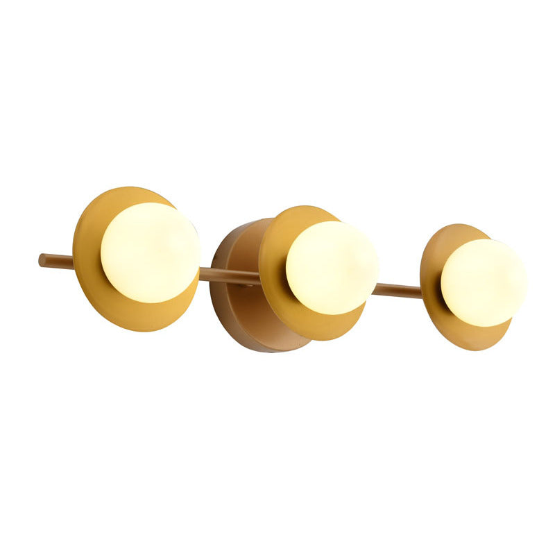 Brass Bathroom Vanity Wall Light with White Glass Shades by Bethel - view 2