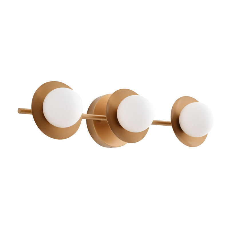 Brass Bathroom Vanity Wall Light with White Glass Shades by Bethel - view 4