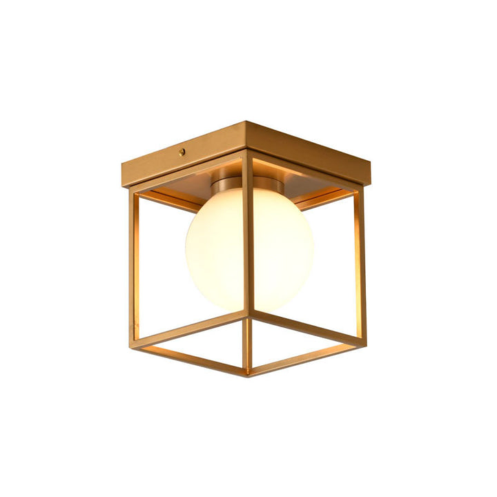 Brass Plated Semi Flush Mount with White Glass Shade by Bethel