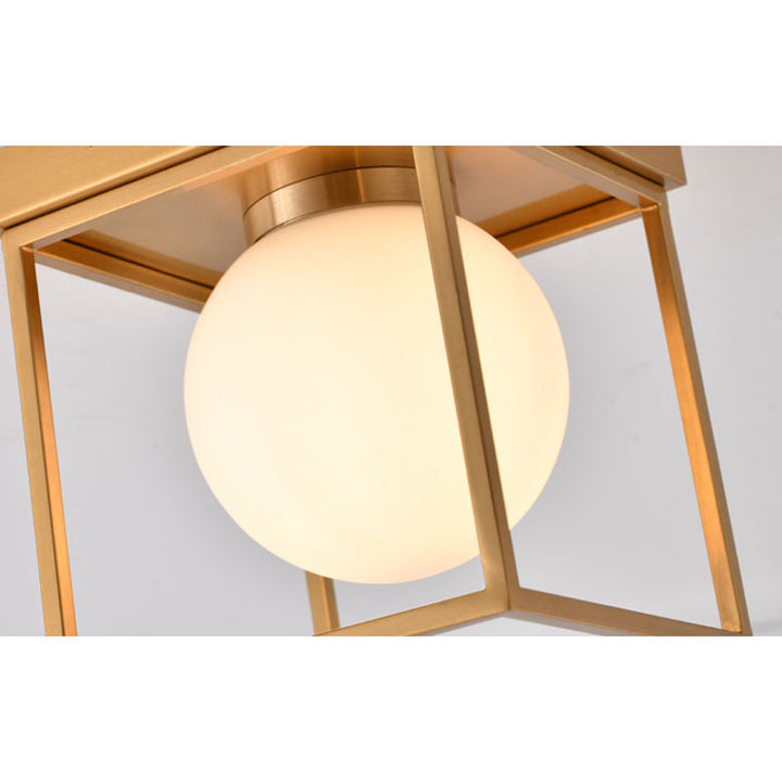 Brass Plated Semi Flush Mount with White Glass Shade by Bethel - view 3