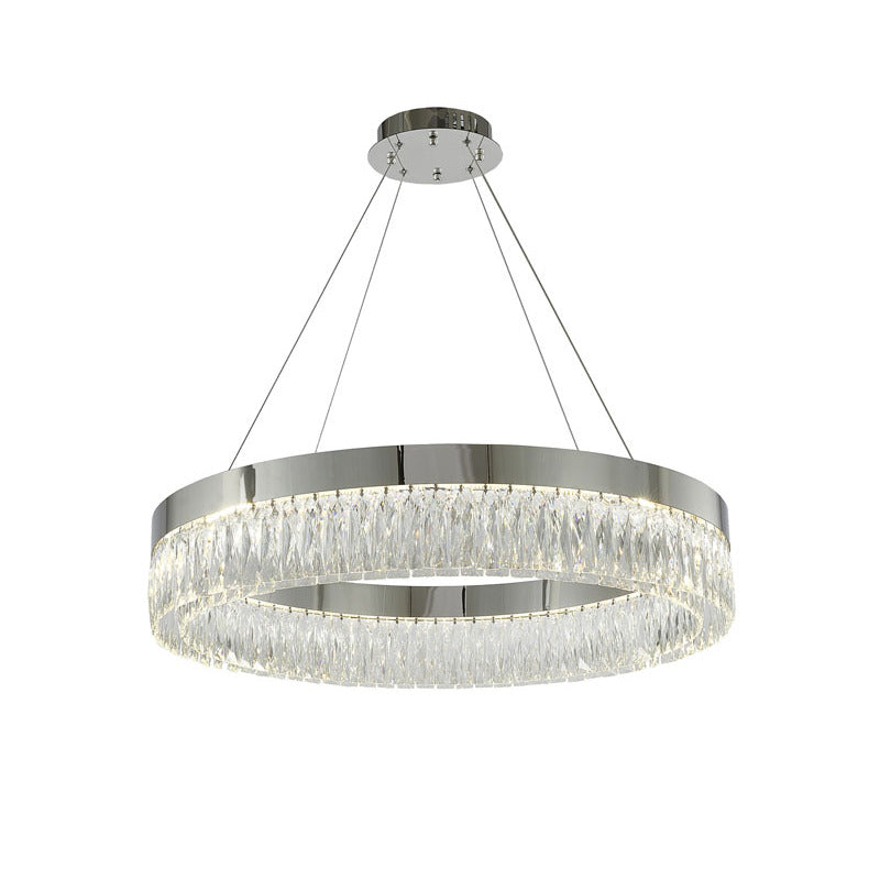 Round Frame LED Chandelier with Clear Hanging Crystals in Chrome by Bethel