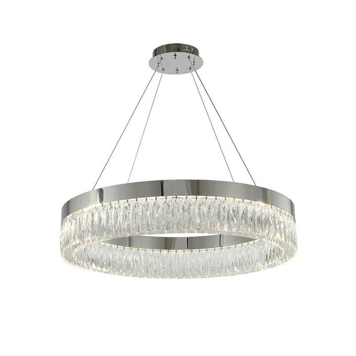 Round Frame LED Chandelier with Clear Hanging Crystals in Chrome by Bethel