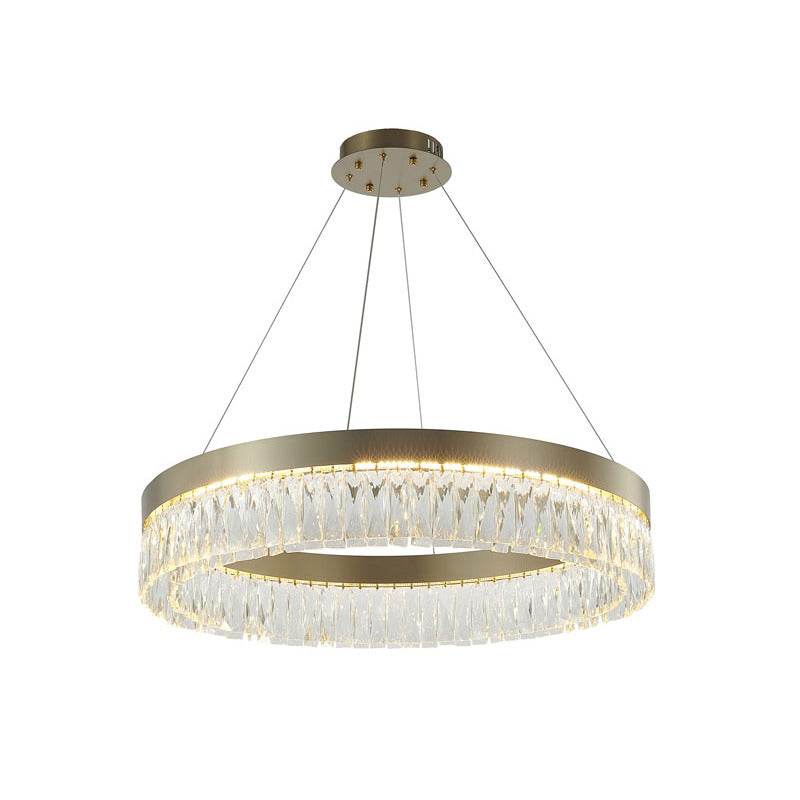 Round Frame LED Chandelier with Clear Hanging Crystals in Gold by Bethel