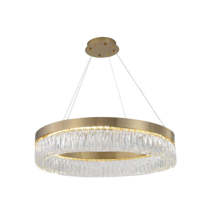 Round Frame LED Chandelier with Clear Hanging Crystals in Gold by Bethel