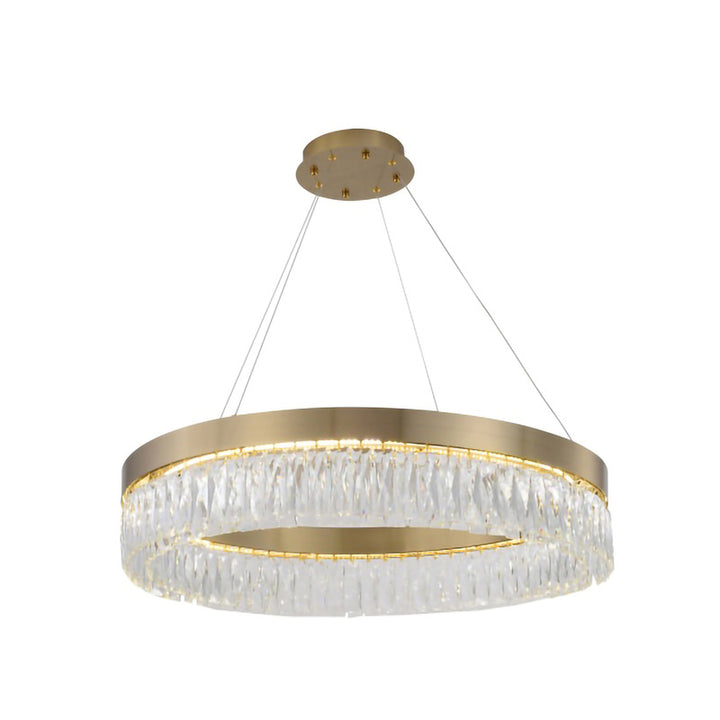 Round Frame LED Chandelier with Clear Hanging Crystals in Gold by Bethel