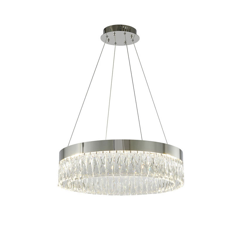 Round Frame LED Chandelier with Clear Hanging Crystals in Chrome by Bethel