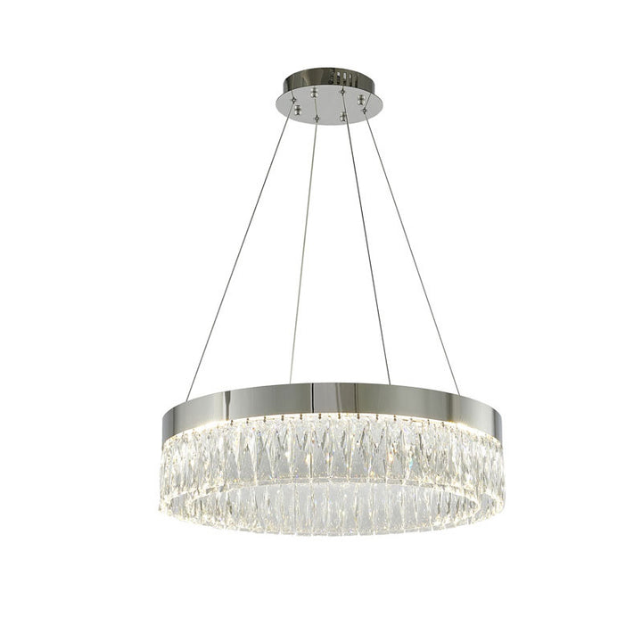 Round Frame LED Chandelier with Clear Hanging Crystals in Chrome by Bethel