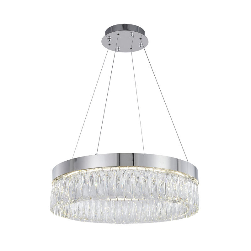 Round Frame LED Chandelier with Clear Hanging Crystals in Chrome by Bethel