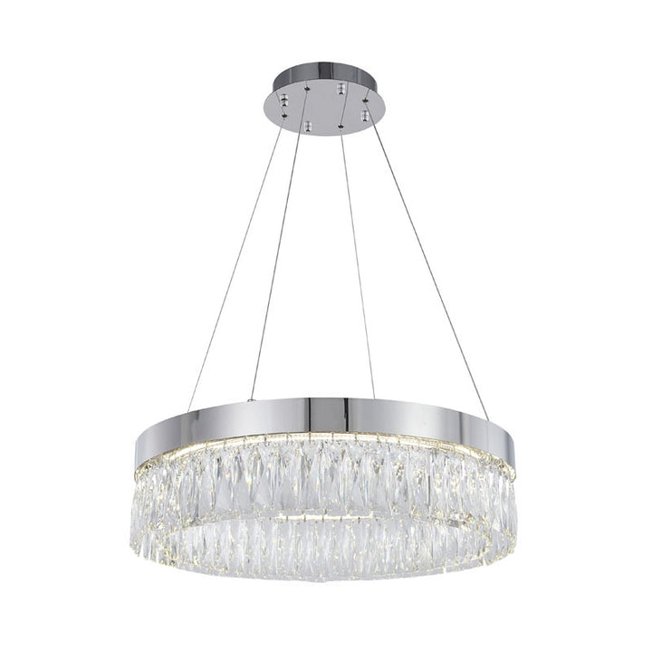 Round Frame LED Chandelier with Clear Hanging Crystals in Chrome by Bethel
