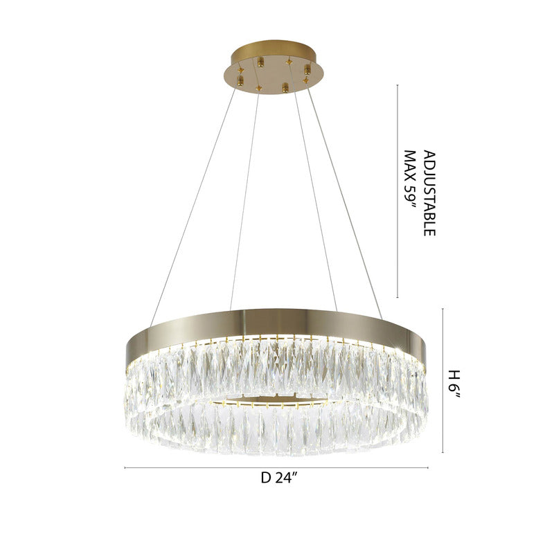 Round Frame LED Chandelier with Clear Hanging Crystals by Bethel - view 47