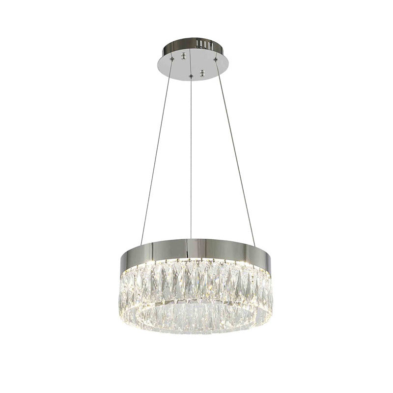 Round Frame LED Chandelier with Clear Hanging Crystals in Chrome by Bethel