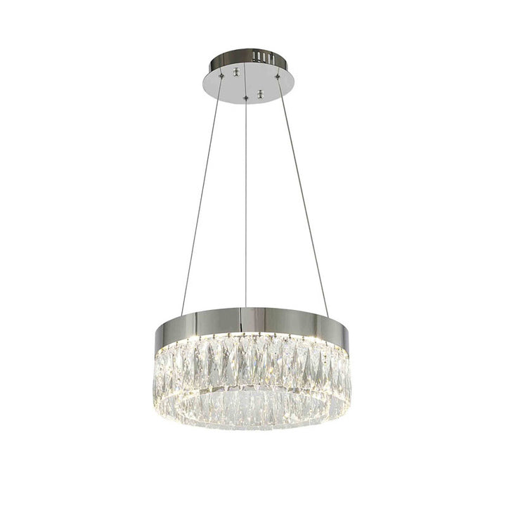 Round Frame LED Chandelier with Clear Hanging Crystals in Chrome by Bethel