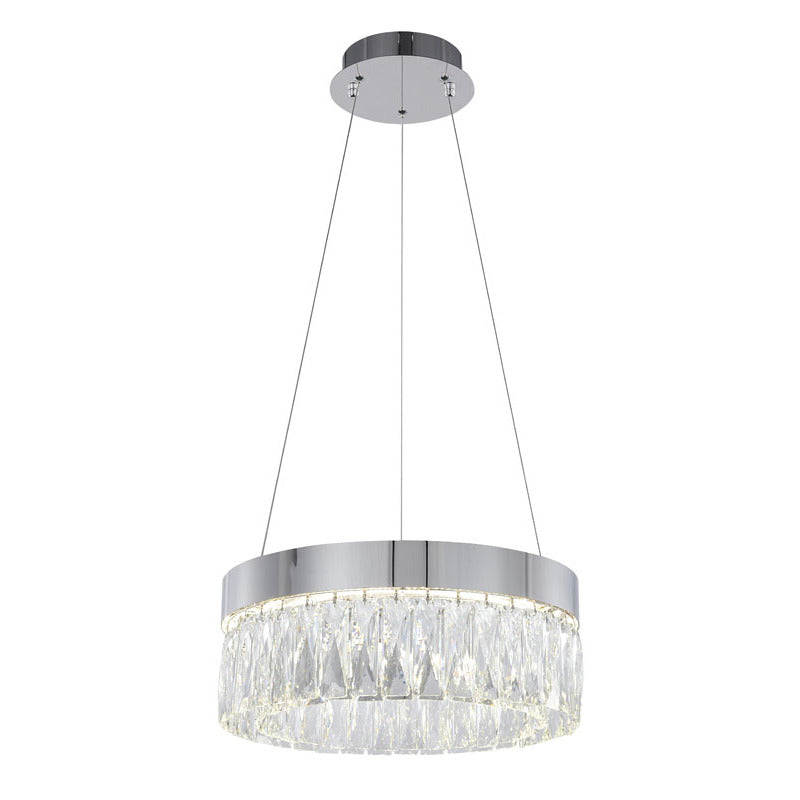 Round Frame LED Chandelier with Clear Hanging Crystals in Chrome by Bethel