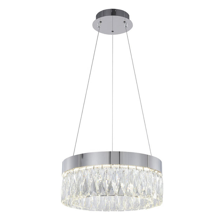 Round Frame LED Chandelier with Clear Hanging Crystals in Chrome by Bethel