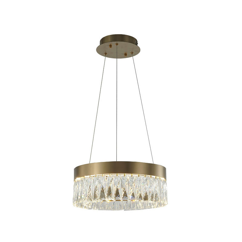 Round Frame LED Chandelier with Clear Hanging Crystals in Gold by Bethel