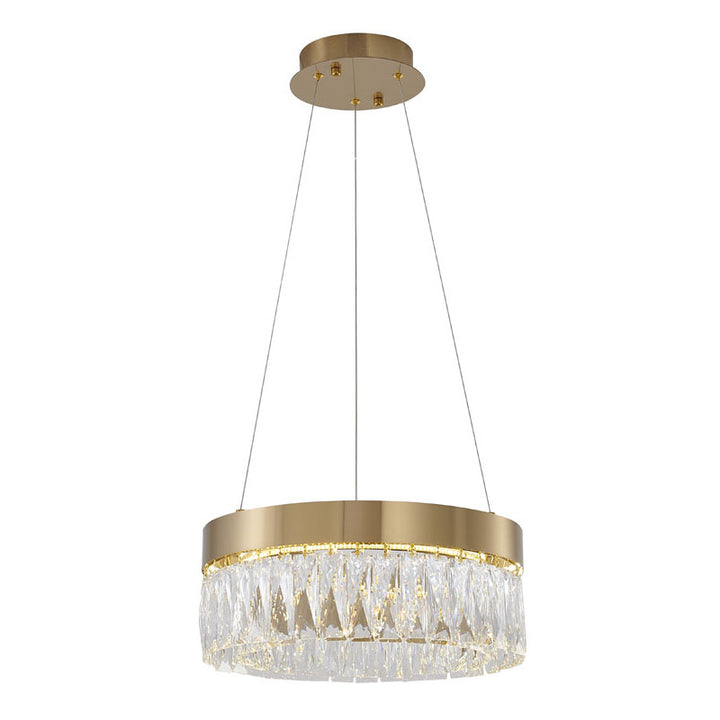 Round Frame LED Chandelier with Clear Hanging Crystals in Gold by Bethel