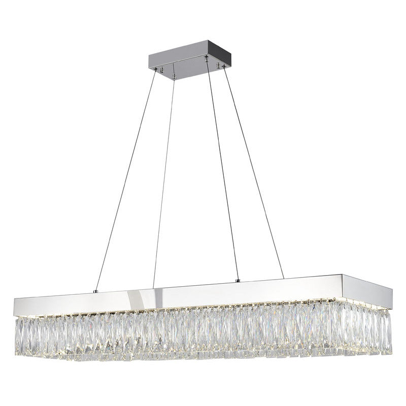 Hairline Frame LED Chandelier with Clear Hanging Crystals in Chrome by Bethel