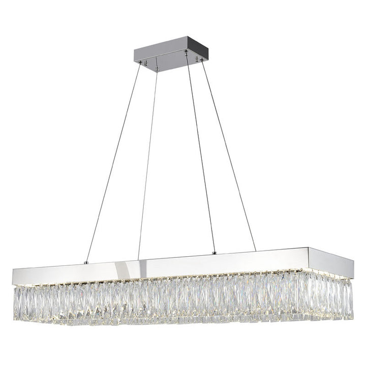 Hairline Frame LED Chandelier with Clear Hanging Crystals in Chrome by Bethel