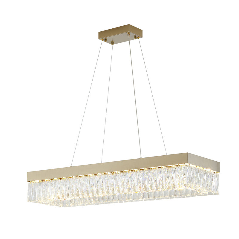 Hairline Frame LED Chandelier with Clear Hanging Crystals in Gold by Bethel