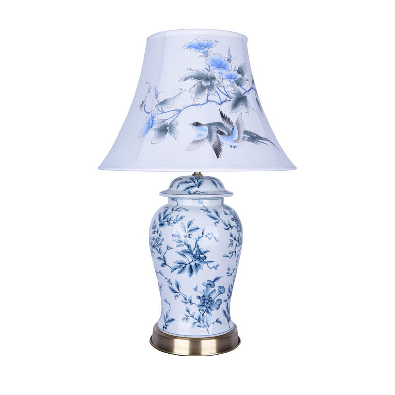 Hand Painted Blue & White Floral Porcelain Base Table Lamp with Gold by Bethel - view 2