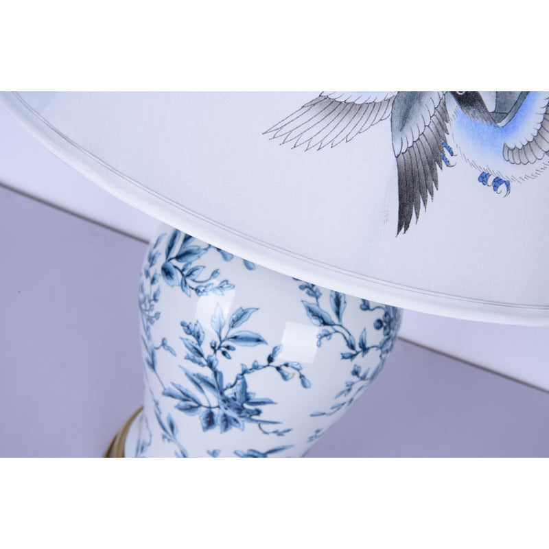 Hand Painted Blue &amp; White Floral Porcelain Base Table Lamp with Gold