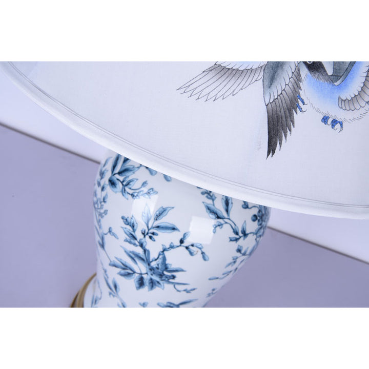 Hand Painted Blue &amp; White Floral Porcelain Base Table Lamp with Gold
