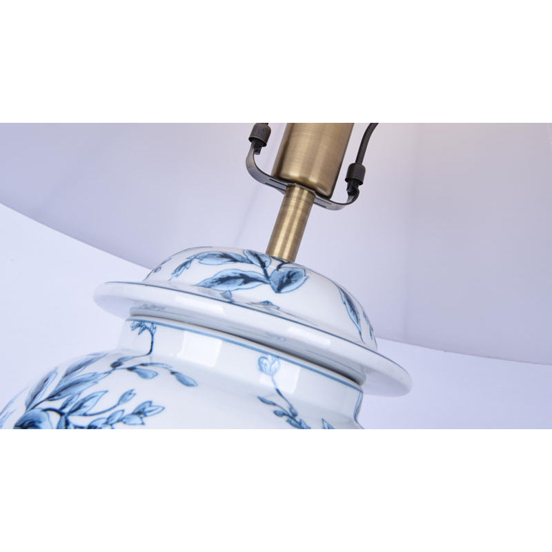 Hand Painted Blue &amp; White Floral Porcelain Base Table Lamp with Gold