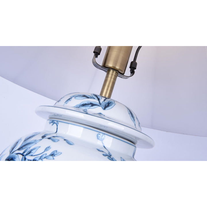 Hand Painted Blue &amp; White Floral Porcelain Base Table Lamp with Gold