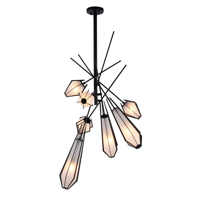 Metal Frame Chandelier with Frosted Glass Shades in Black by Bethel