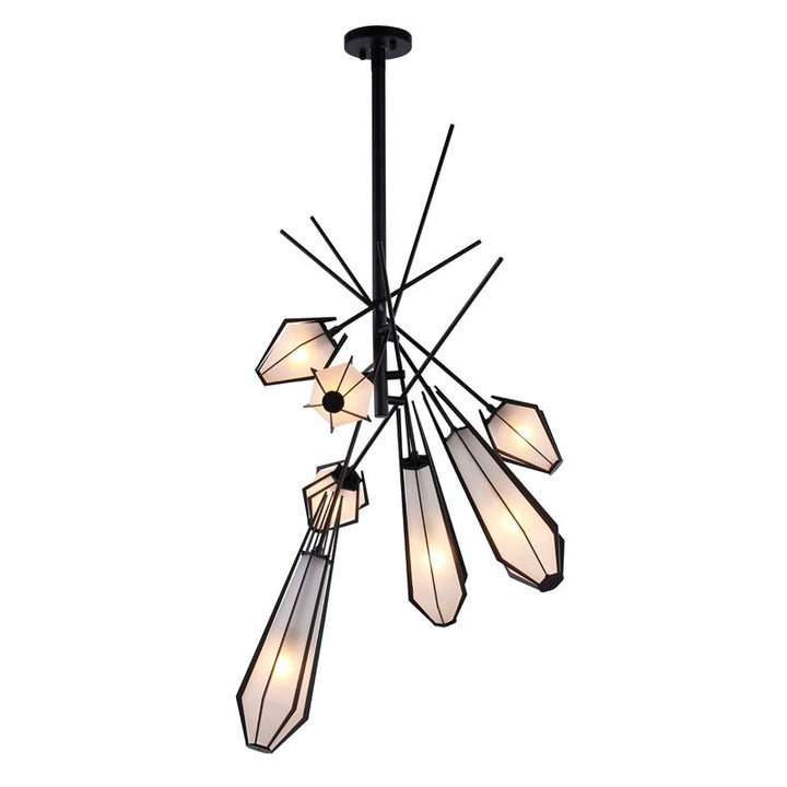 Metal Frame Chandelier with Frosted Glass Shades in Black by Bethel
