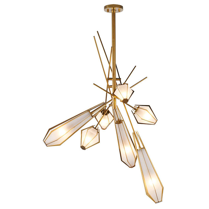 Metal Frame Chandelier with Frosted Glass Shades in Gold by Bethel