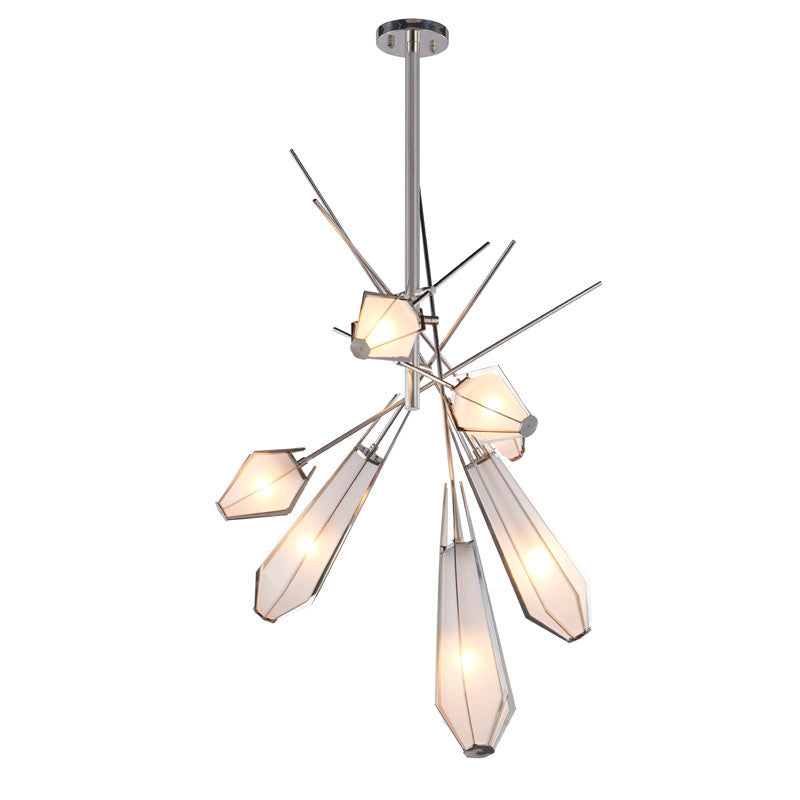 Metal Frame Chandelier with Frosted Glass Shades in Nickel by Bethel