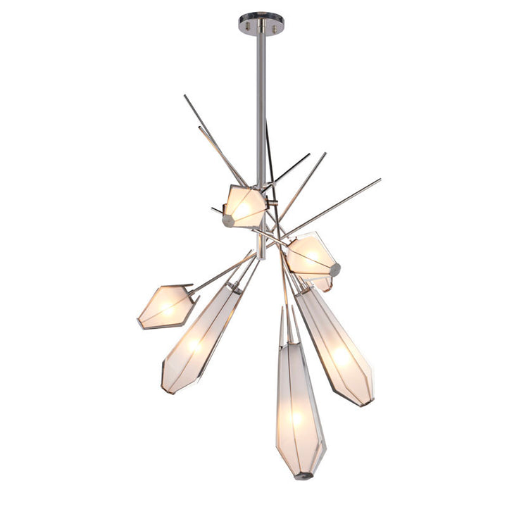 Metal Frame Chandelier with Frosted Glass Shades in Nickel by Bethel