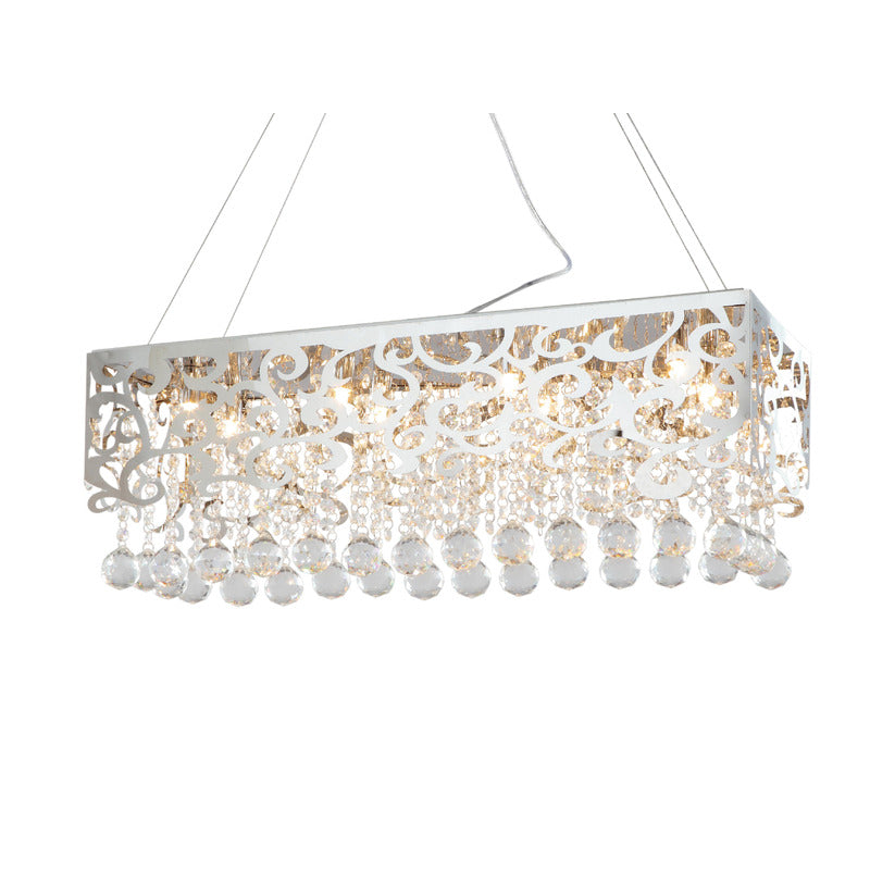 Rectangular Laser Cut Chrome Frame Chandelier with Clear Hanging Crystals by Bethel
