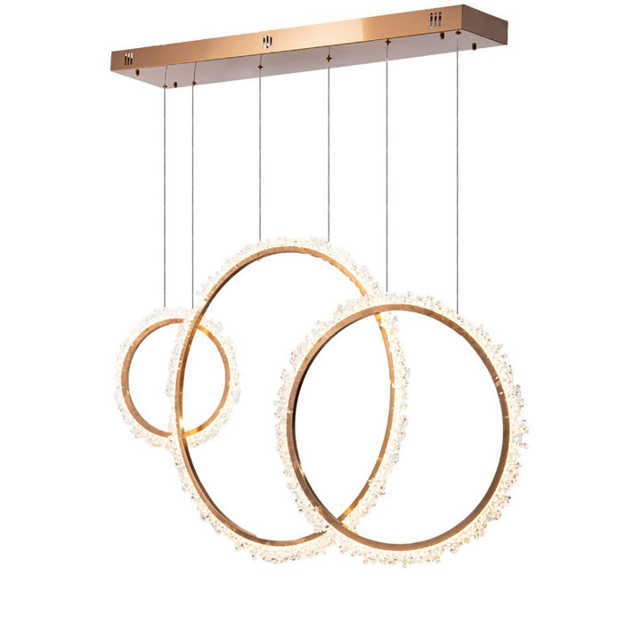 Gold Frame Three Ring LED Chandelier with Clear Beaded Crystal Detailing by Bethel