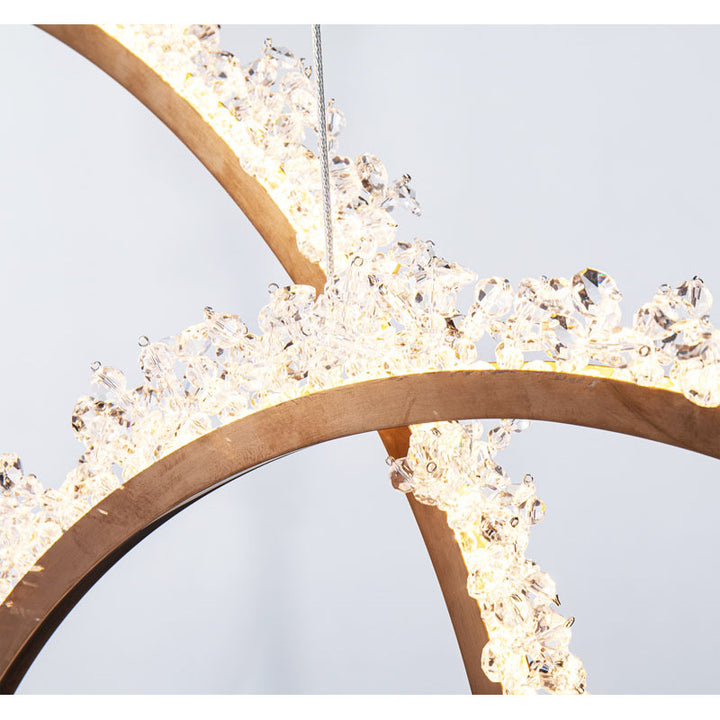 Gold Frame Three Ring LED Chandelier with Clear Beaded Crystal Detailing by Bethel - view 2