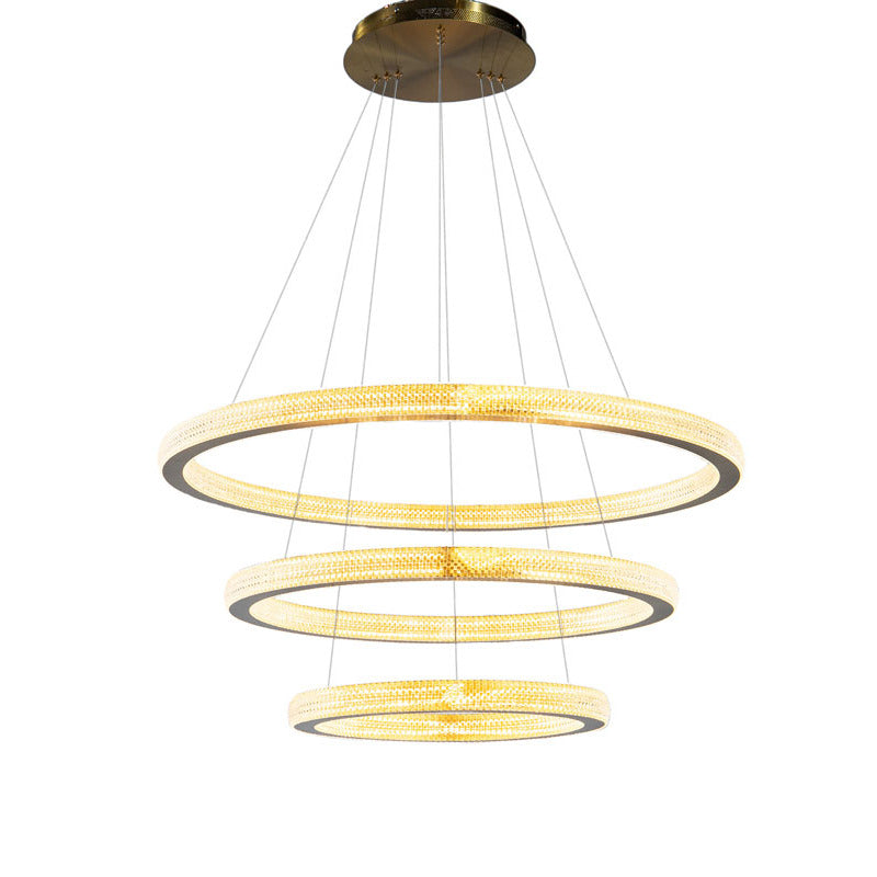 Sand Gold Frame Three Ring LED Chandelier with Acrylic Diffusers by Bethel