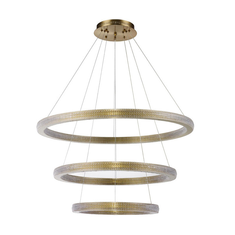 Sand Gold Frame Three Ring LED Chandelier with Acrylic Diffusers by Bethel - view 2