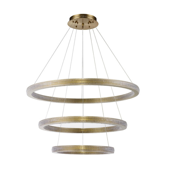 Sand Gold Frame Three Ring LED Chandelier with Acrylic Diffusers by Bethel - view 2