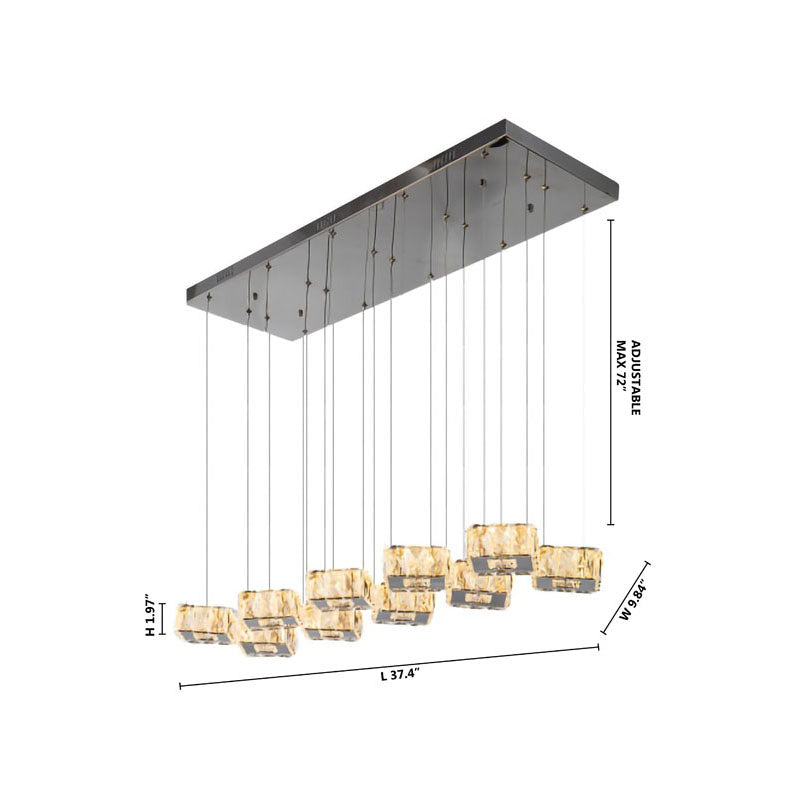 Chrome Metal Frame LED Island Light with Clear Crystal Hanging Pendants by Bethel - view 2
