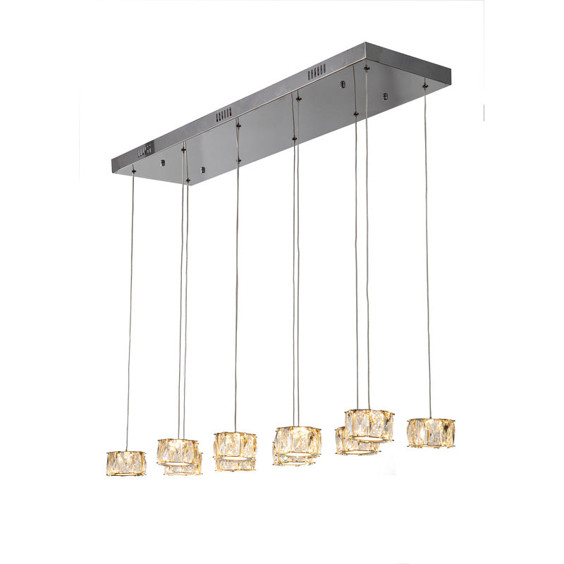 Chrome Framed Island Light with Clear Crystal LED Hanging Pendants by Bethel