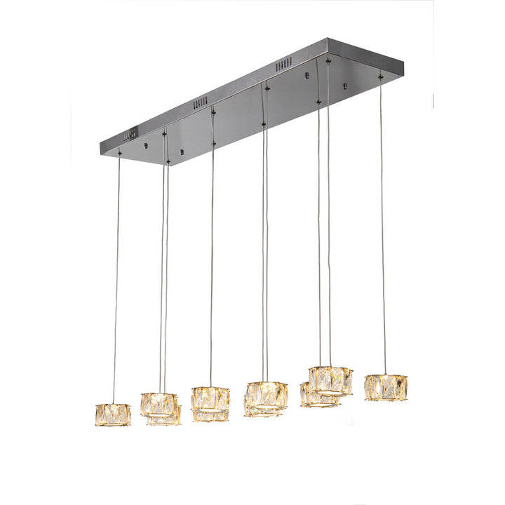 Chrome Framed Island Light with Clear Crystal LED Hanging Pendants by Bethel